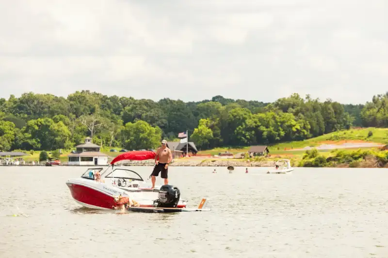 Residents on a pontoon cruise on Watts Bar Lake