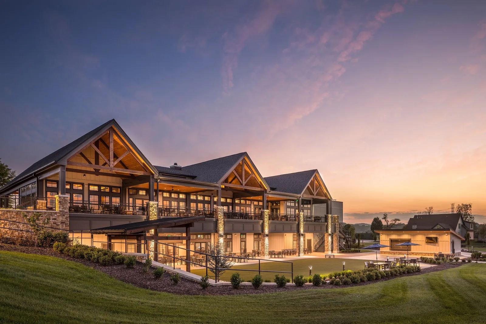 The clubhouse at twilight